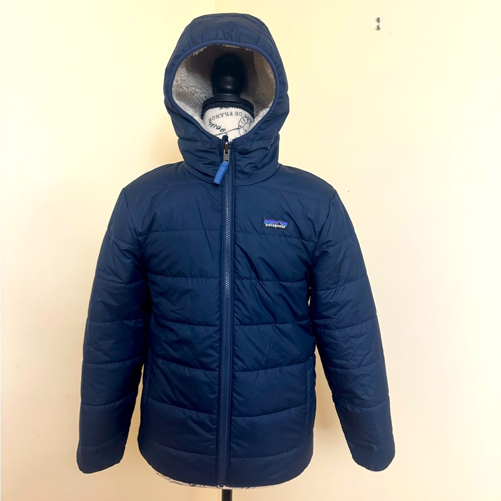 Boys Patagonia Reddy Freddy Hooded jacket coat size Large (12) REVERSIBLE!